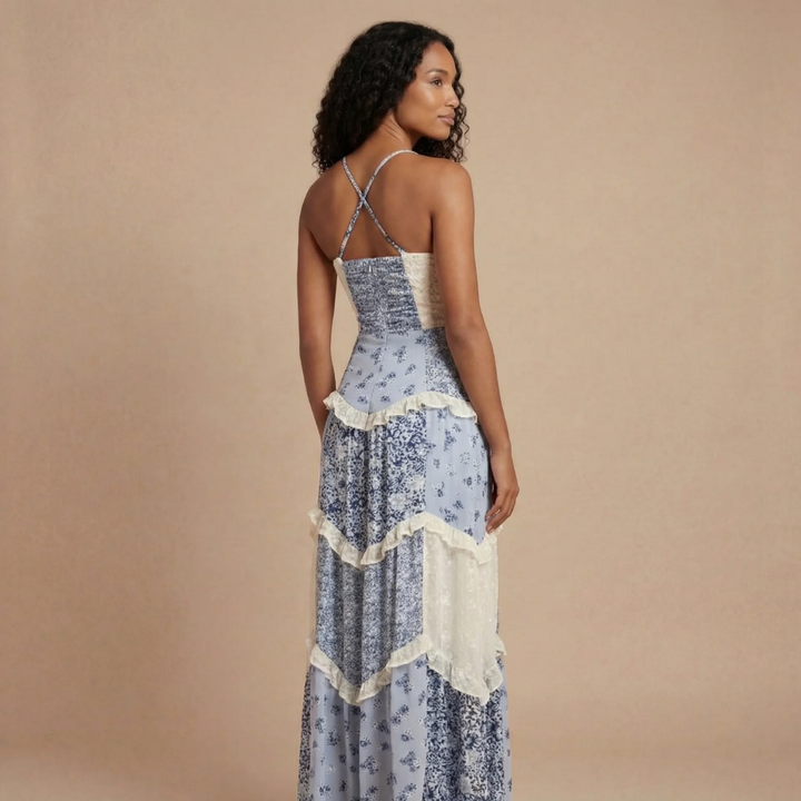 Floral Ruffle Tiered Spaghetti Strap Maxi Dress - Wedding Guest