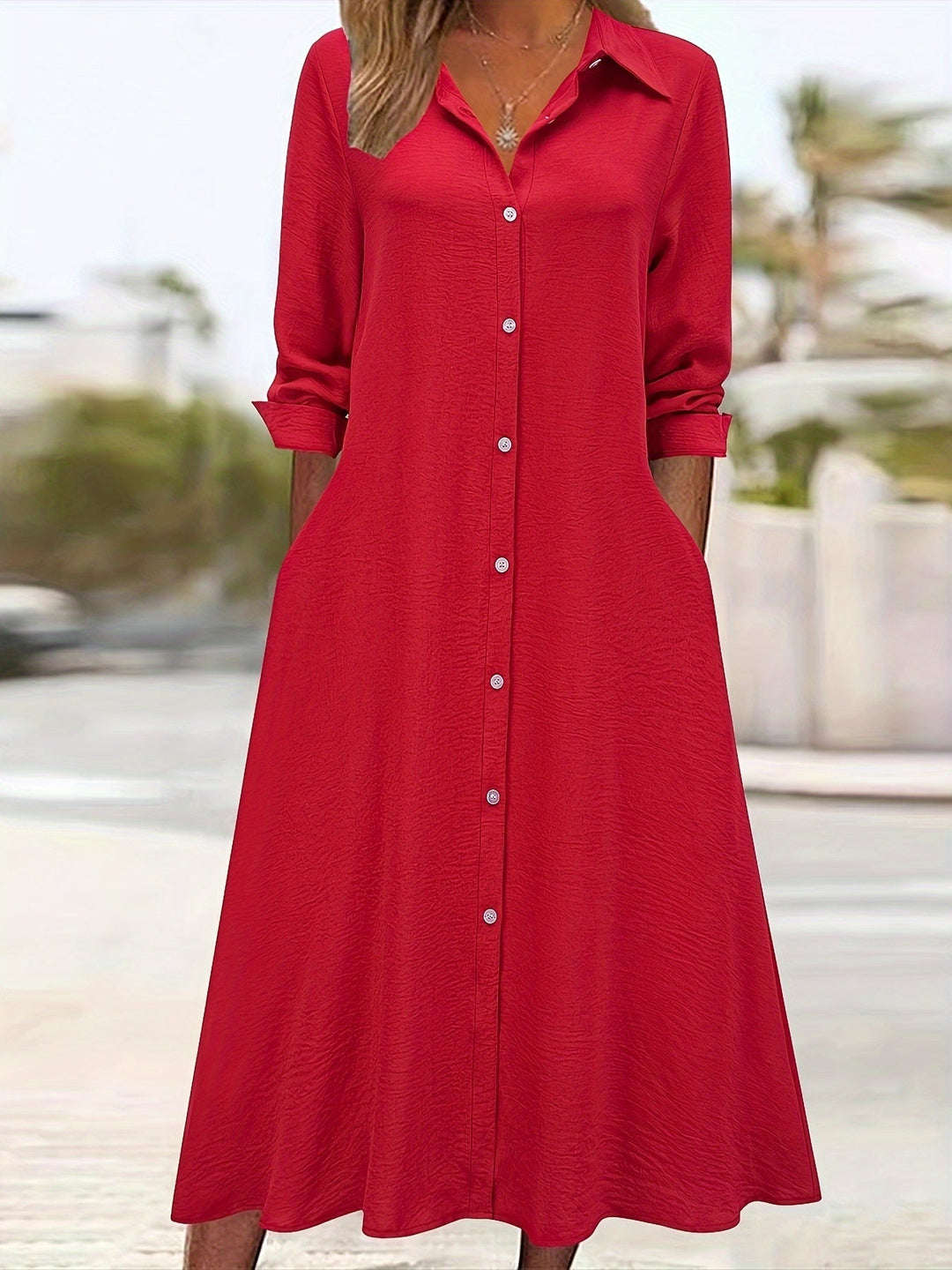 Paloma™-Plain Colour Button Front Shirt Dress