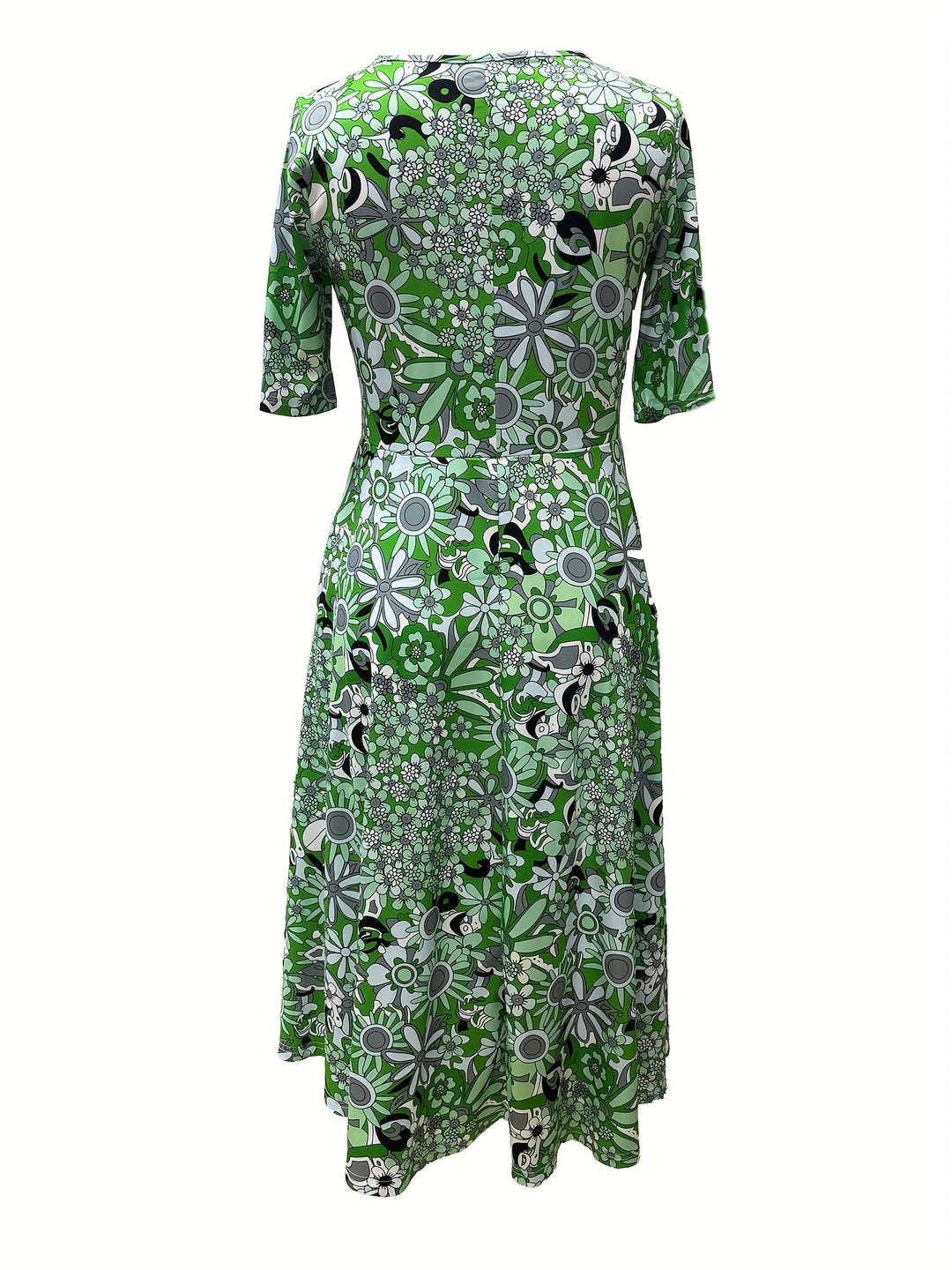 Gabi™-Elegant Floral Print V-Neck Midi Dress