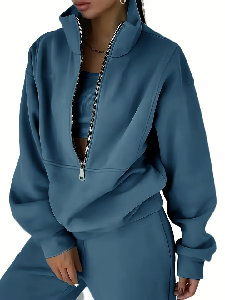 Wren | Women's Quarter-Zip Cropped Sweatshirt and Jogger Set