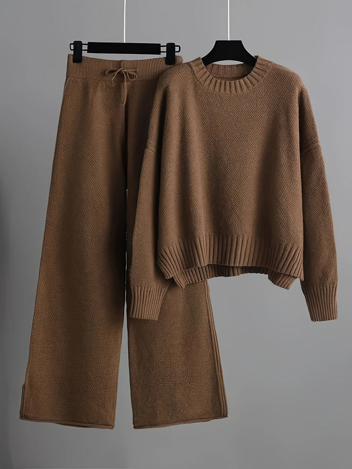 Freya | Women's Ribbed Sweater and Wide-Leg Knitted Pants Set