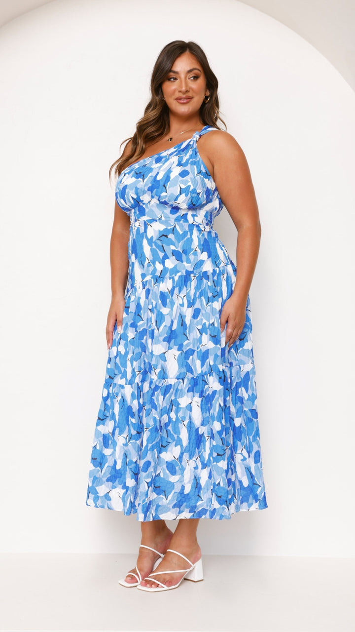 Floral One Shoulder Tiered Pleated Midi Dress - Wedding Guest