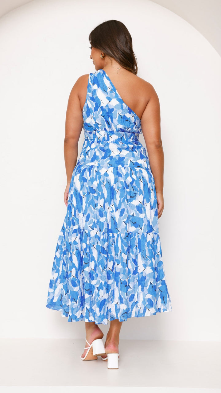 Floral One Shoulder Tiered Pleated Midi Dress - Wedding Guest