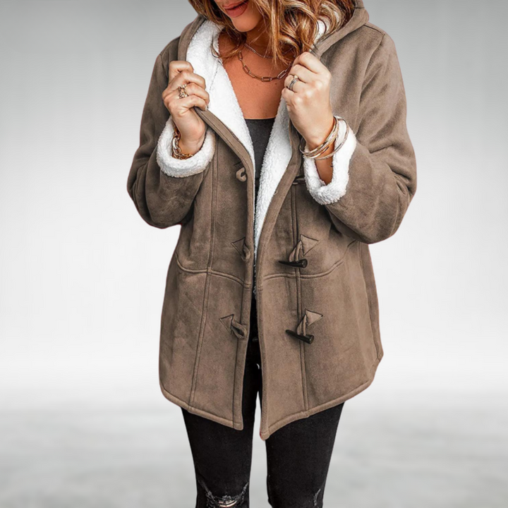 Claire | Women's Hooded Duffle Coat with Faux Silver Fox Fur Trim