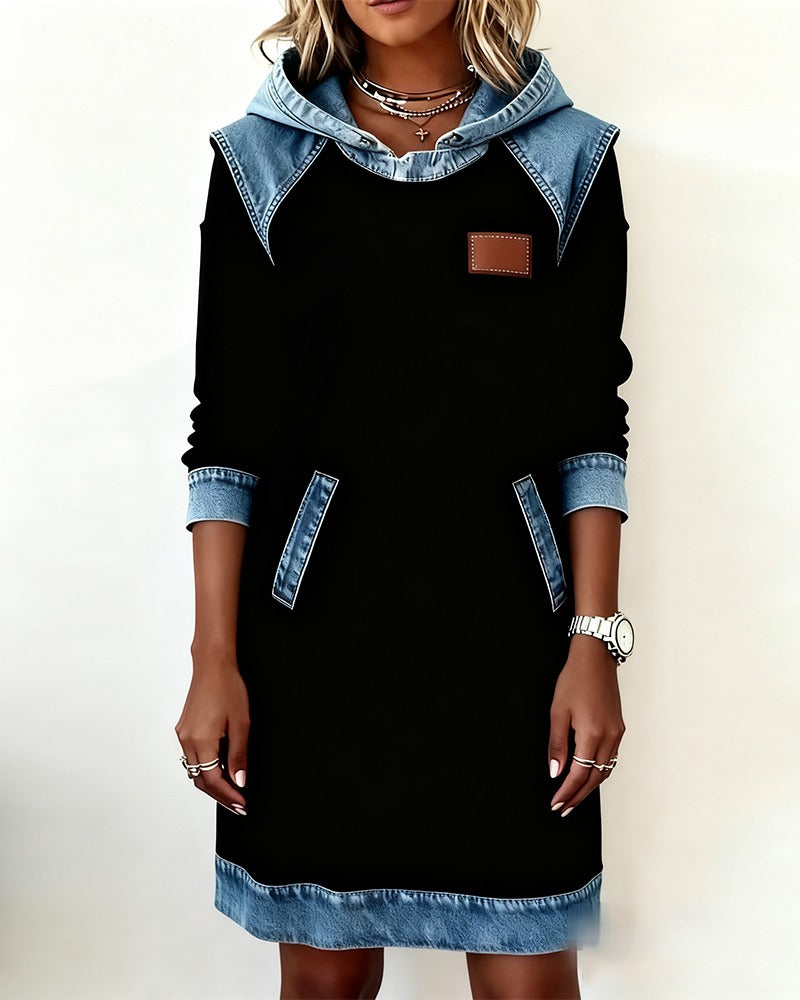 Macey™ Hooded dress with denim inserts