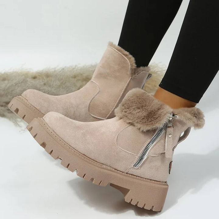 Besie | Women's Orthopaedic Suede Platform Ankle Boots with Faux Fur Trim