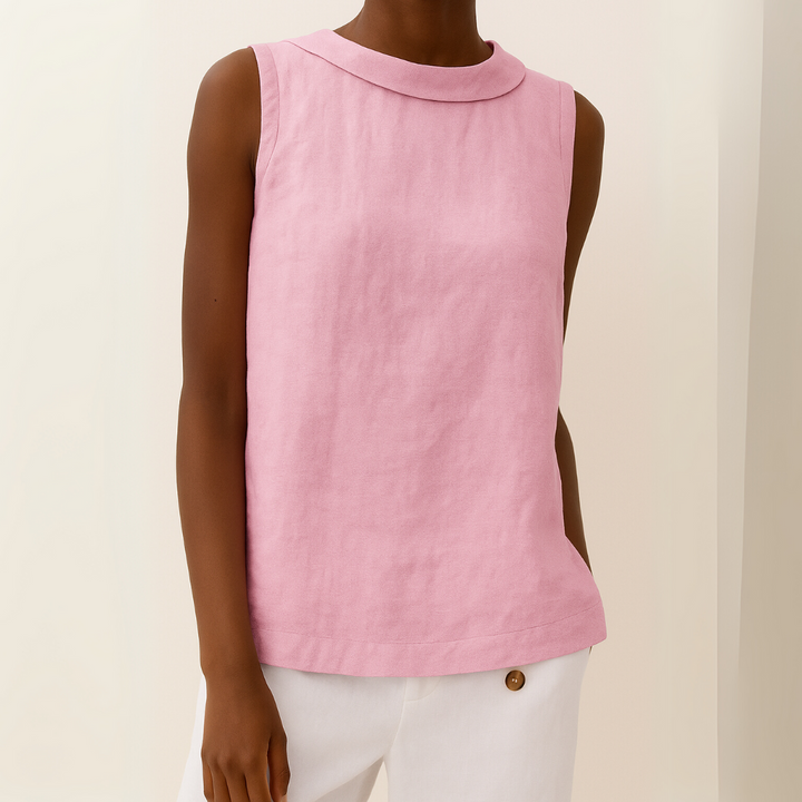 Roll Neck Sleeveless Linen Blouse - Smart Casual Summer Top