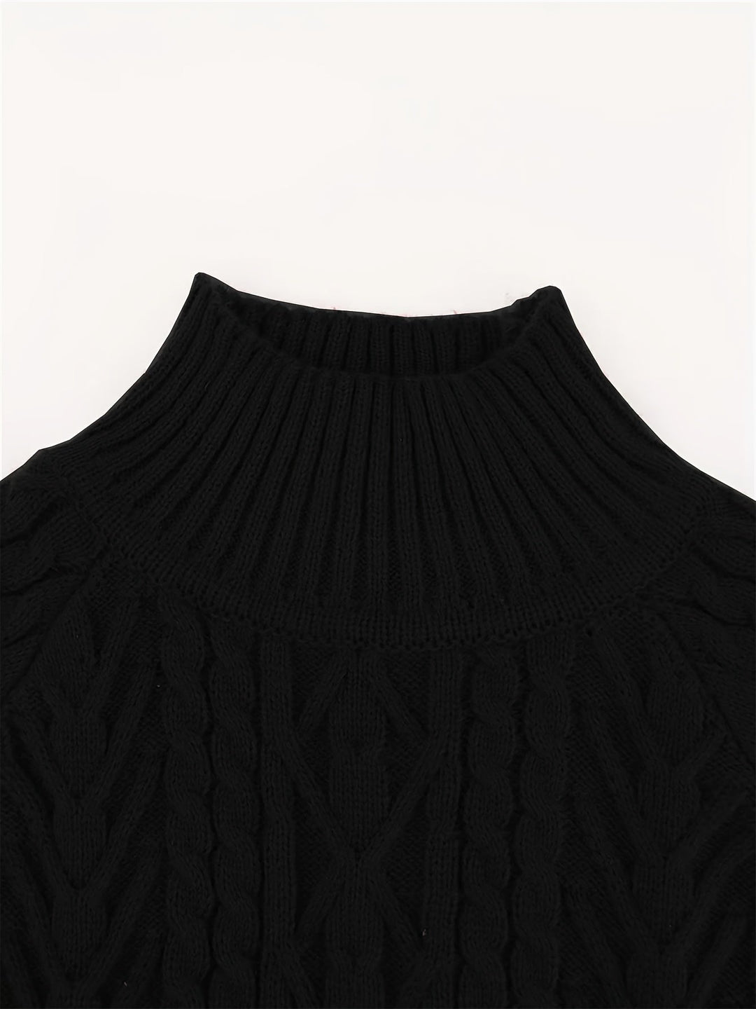 Solveig | Women's Ribbed Puff Sleeve Cable Knit Mock Neck Sweater