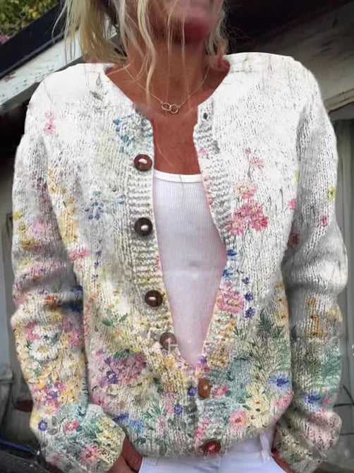 Mireille | Women's Floral Print Button Cardigan Sweater