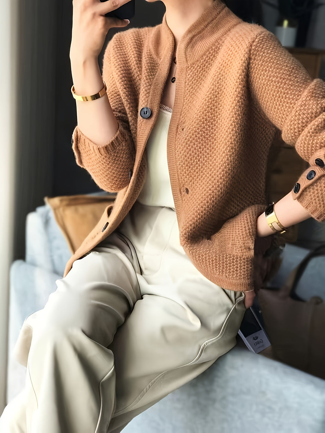 Odette | Women's Textured Knit Stand Collar Cardigan Jacket
