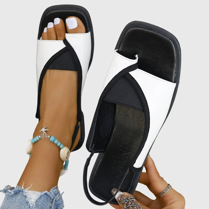 Contrast Two Tone Square Toe Slingback Flat Sandal