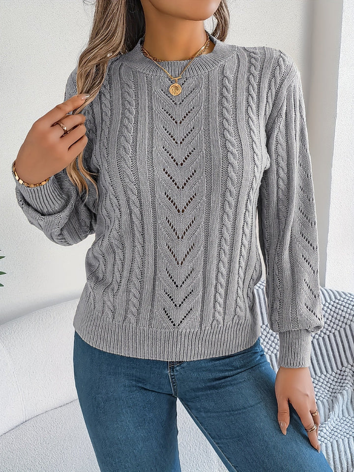 Rosamund | Women's Textured Crew Neck Pointelle Cable Knit Sweater
