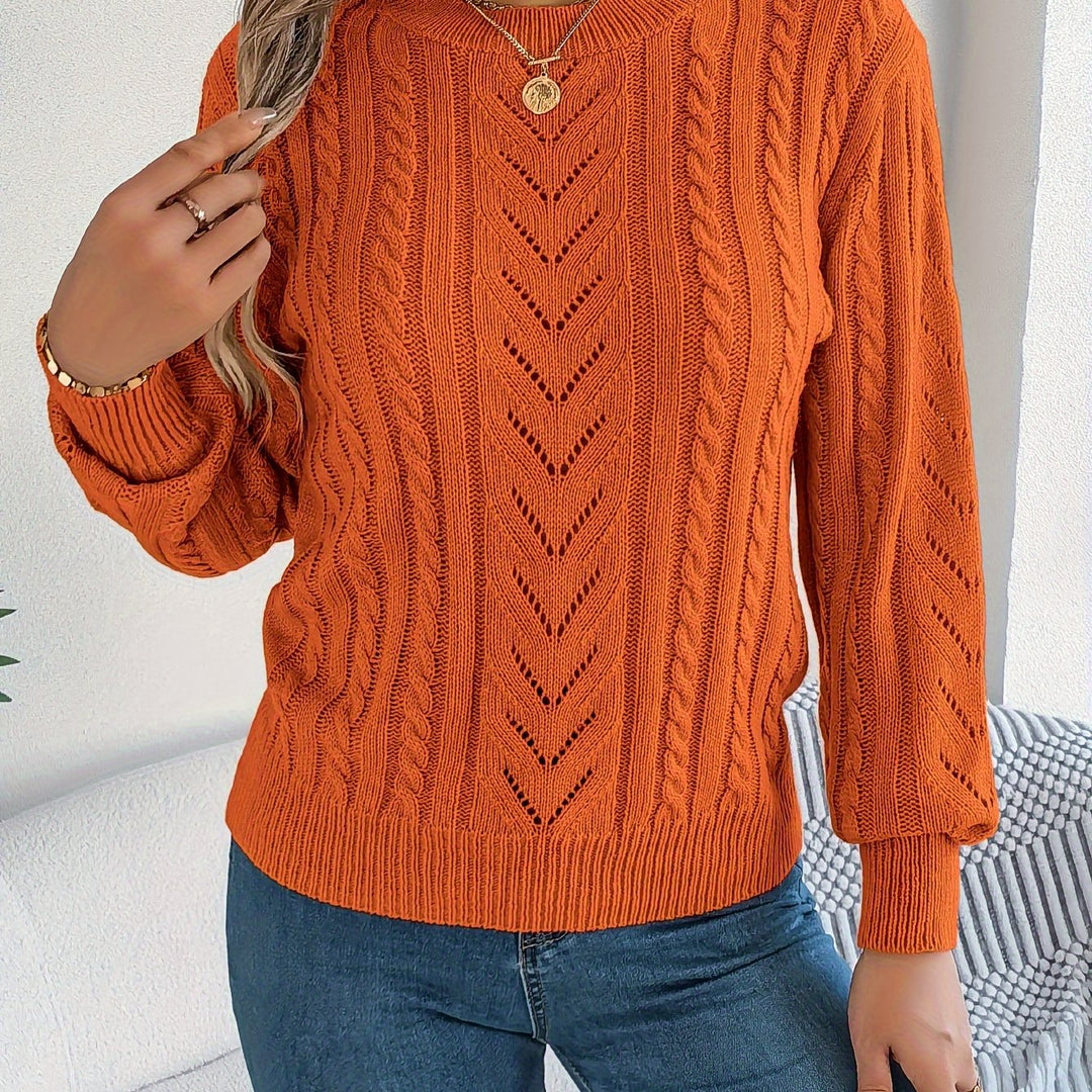 Rosamund | Women's Textured Crew Neck Pointelle Cable Knit Sweater