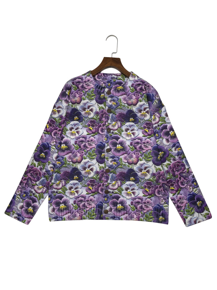 Janie-3D Floral Print Cardigan