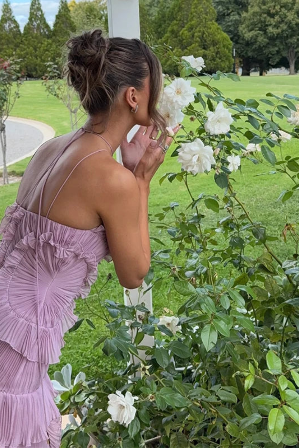 Ruffle Pleated Halter Maxi Dress - Wedding Guest Gown