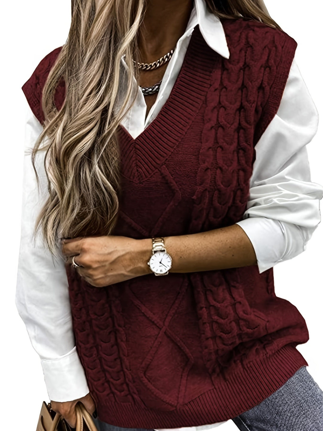 Wrenley | Women's Cable Knit V-Neck Sweater Vest