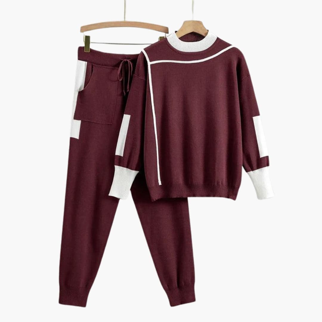Ottoline | Women's Crew Neck Colorblock Sweater Set