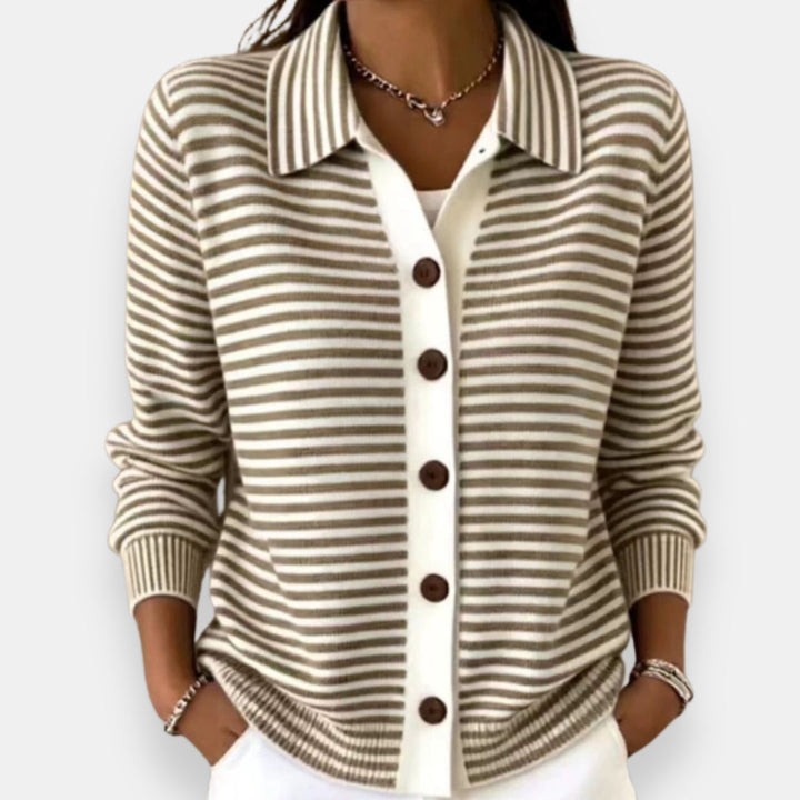 Ottavia | Women's Striped Collared Button-Front Knit Cardigan Sweater