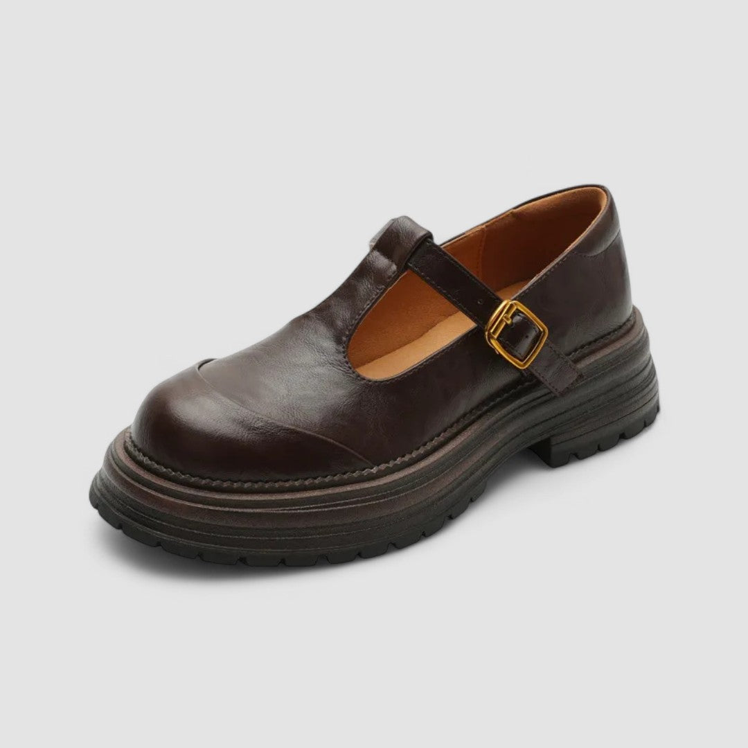 Leather T-Bar Buckle Chunky Platform Mary Jane Flat