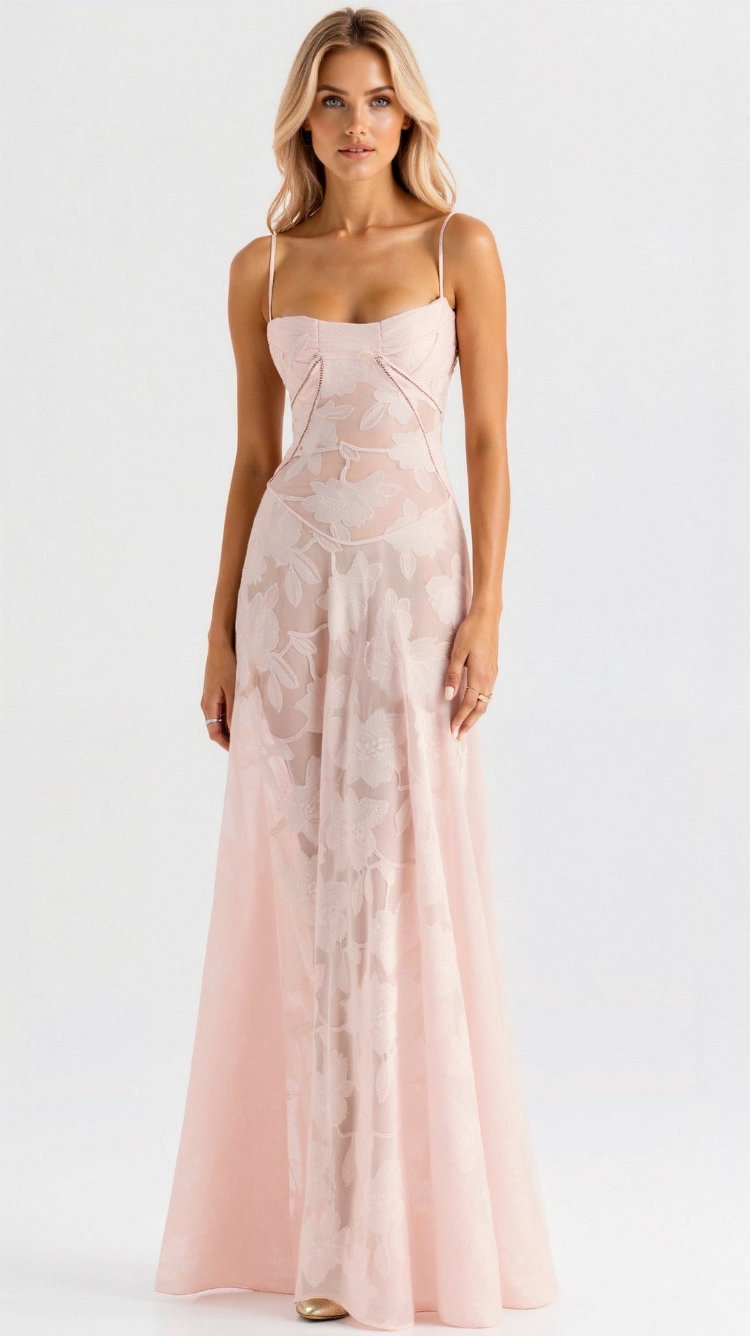 Jacquard Bustier Sweetheart Spaghetti Strap Maxi Dress - Formal Evening Gown