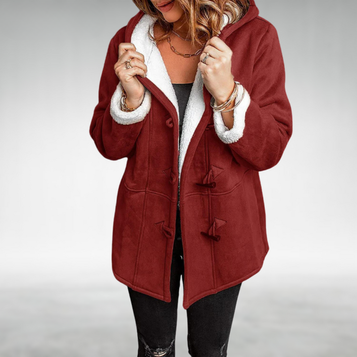 Claire | Women's Hooded Duffle Coat with Faux Silver Fox Fur Trim