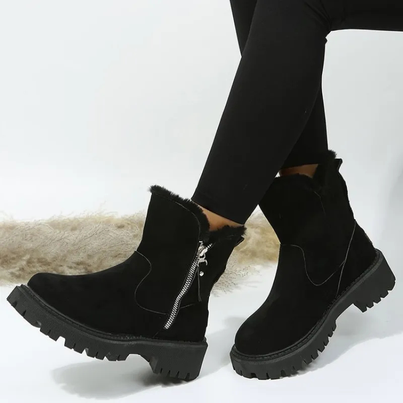 Besie | Women's Orthopaedic Suede Platform Ankle Boots with Faux Fur Trim