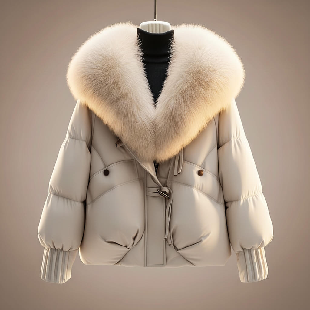 Daisy | Women's Glossy Puffer Jacket with Oversized Faux Fur Collar