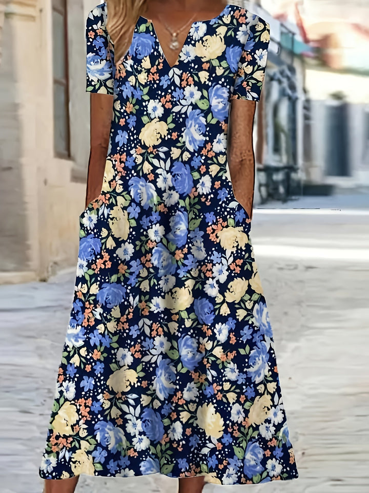 Fiona™-Floral V-Neck Midi Dress