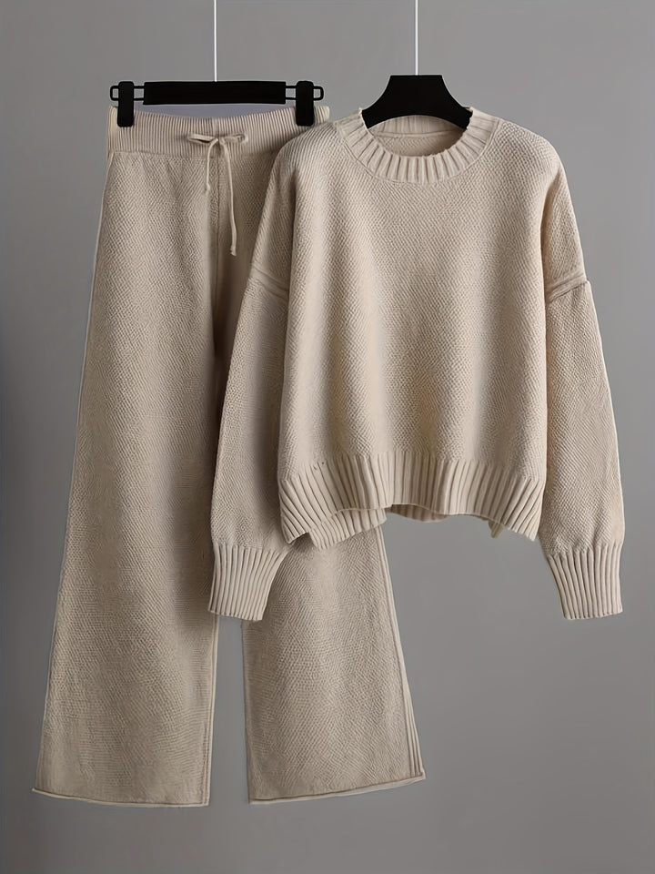 Freya | Women's Ribbed Sweater and Wide-Leg Knitted Pants Set
