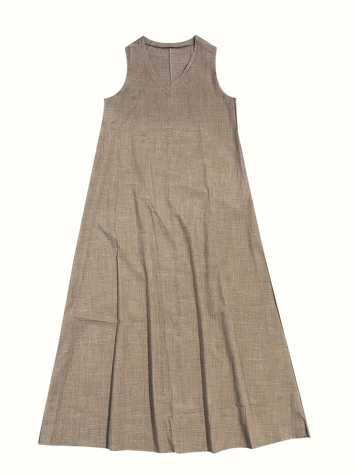 Sleeveless V Neck Relaxed Fit Casual Linen Maxi Dress