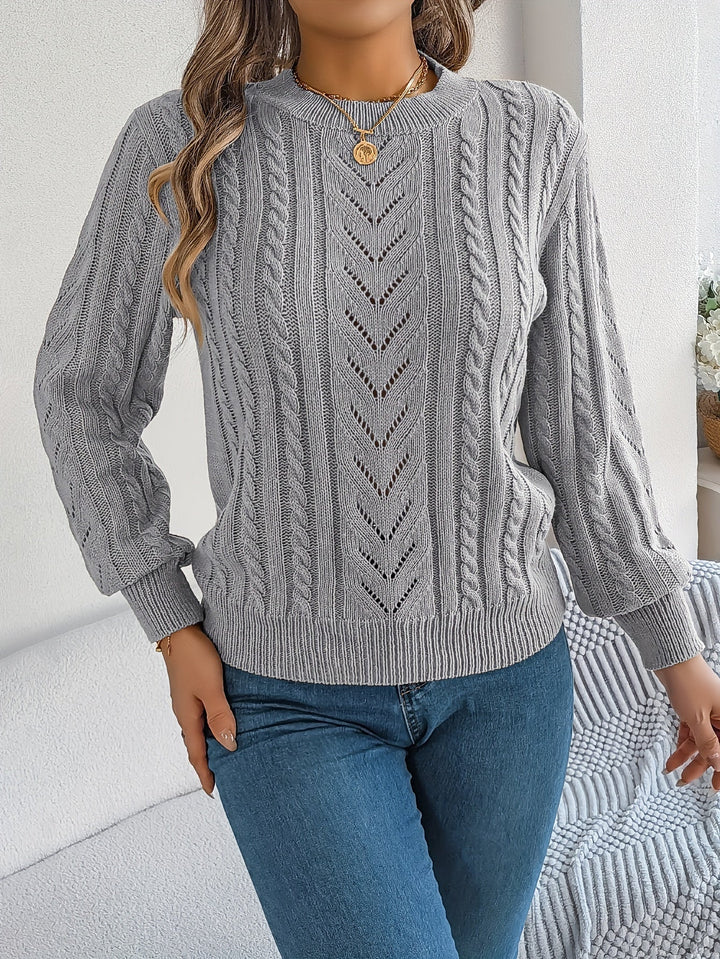 Rosamund | Women's Textured Crew Neck Pointelle Cable Knit Sweater