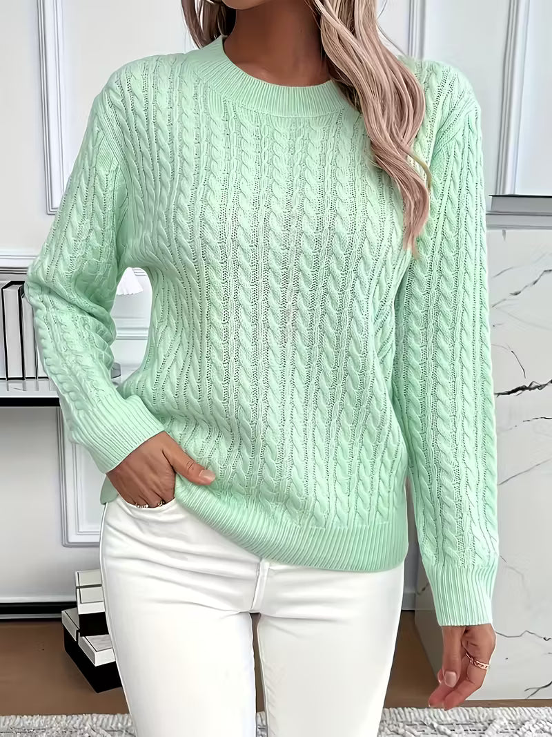 Marigold | Women's Cable Knit Crew Neck Sweater for Layering