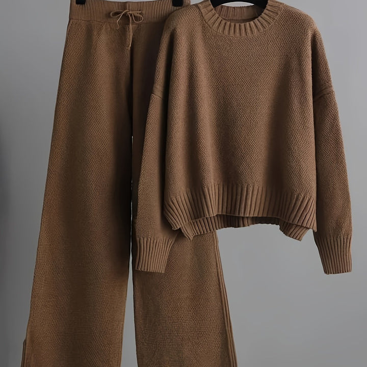 Freya | Women's Ribbed Sweater and Wide-Leg Knitted Pants Set