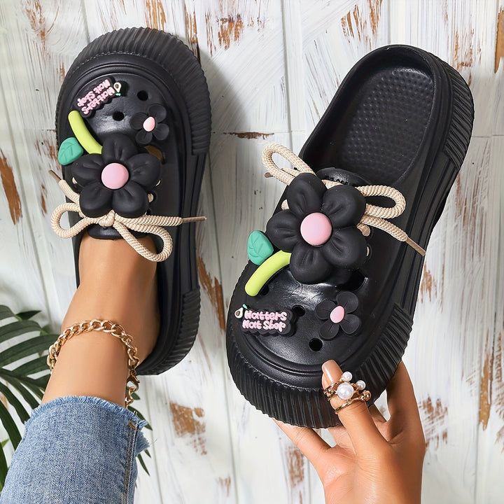 Penelope-Comfortable Floral Decor Platform Clogs