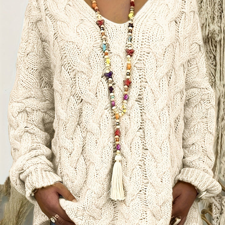 Adalyn | Women's Cable Knit V-Neck Sweater in Angola Mountain Wool