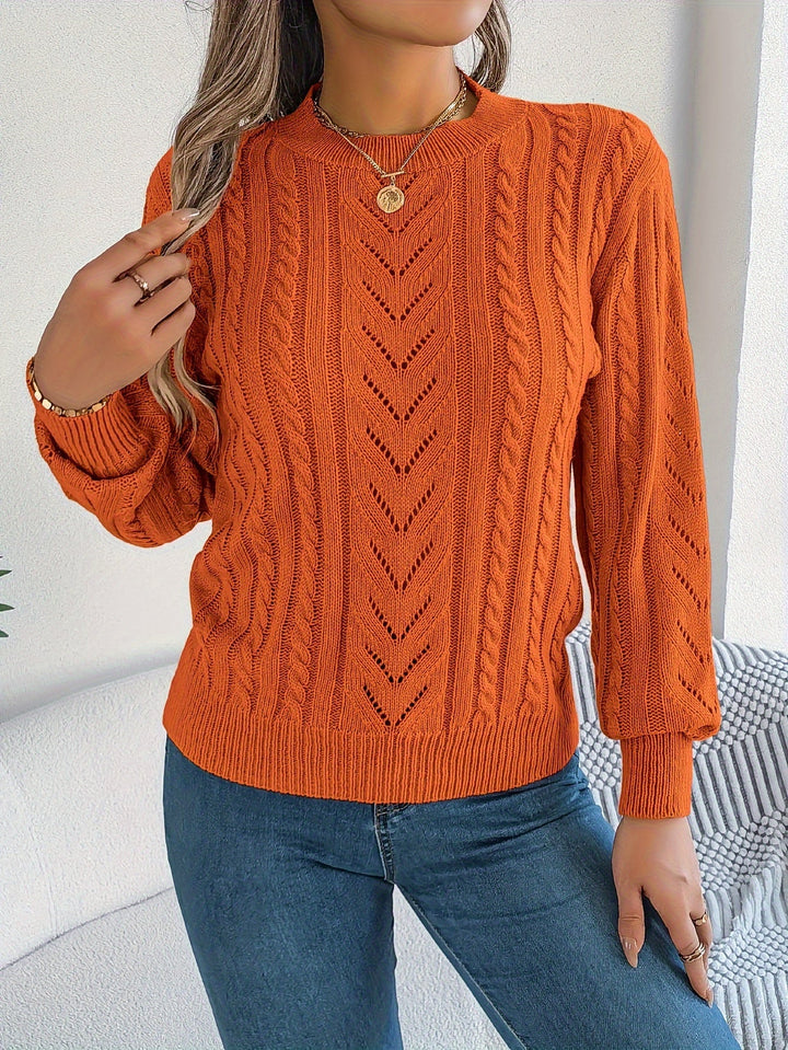 Rosamund | Women's Textured Crew Neck Pointelle Cable Knit Sweater