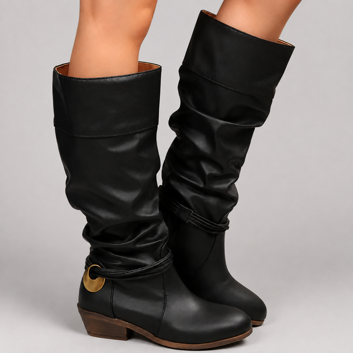 Brooklynne | Women's Black Slouch Knee High Boots