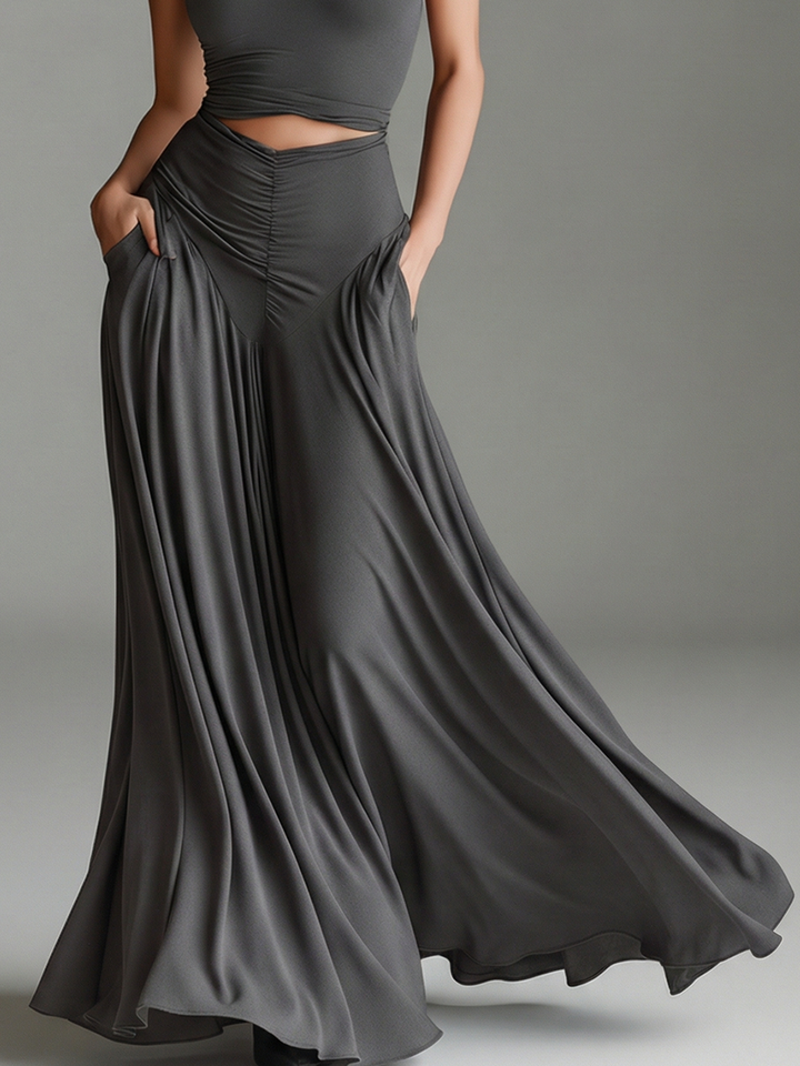 Cut Out Waist Turtleneck Halter Neck Flowy Maxi Dress - Formal Evening Gown