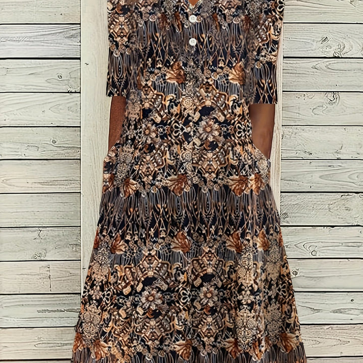 Venitia™-Vintage Floral Print Midi Dress