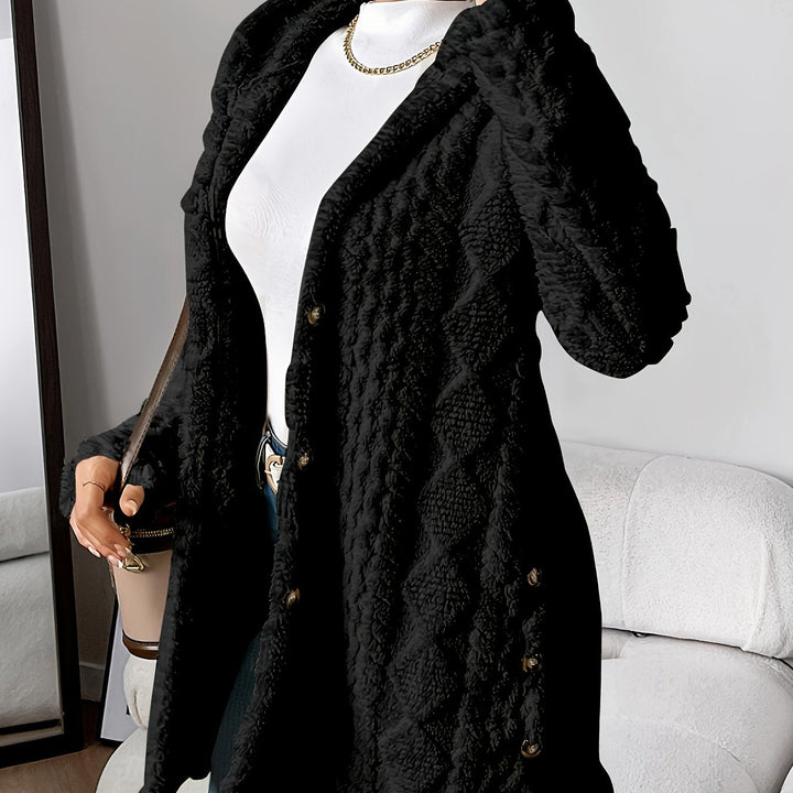 Paula™ - Plush Diamond-Patterned Hooded Cardigan