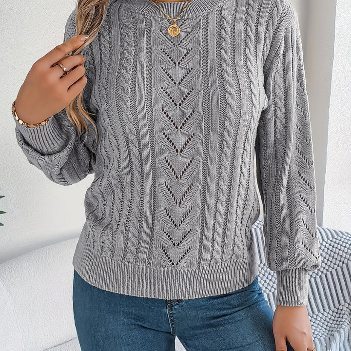 Rosamund | Women's Textured Crew Neck Pointelle Cable Knit Sweater