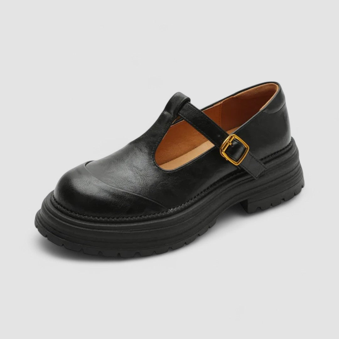 Leather T-Bar Buckle Chunky Platform Mary Jane Flat