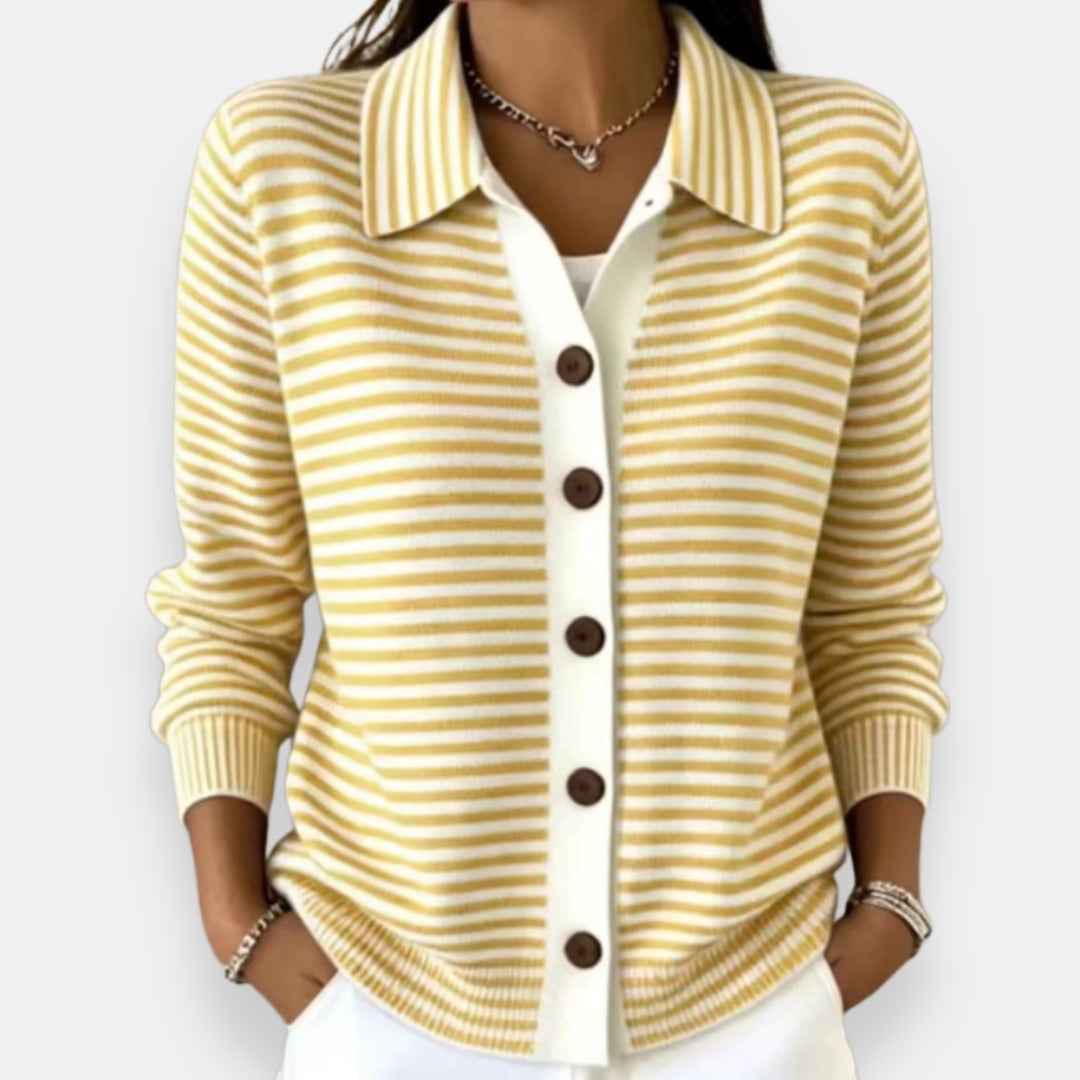 Ottavia | Women's Striped Collared Button-Front Knit Cardigan Sweater