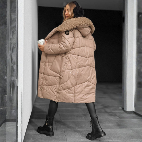 Solveig | Women's Long Quilted Puffer Coat with Faux Fur Hood