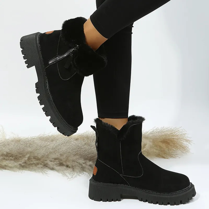 Besie | Women's Orthopaedic Suede Platform Ankle Boots with Faux Fur Trim