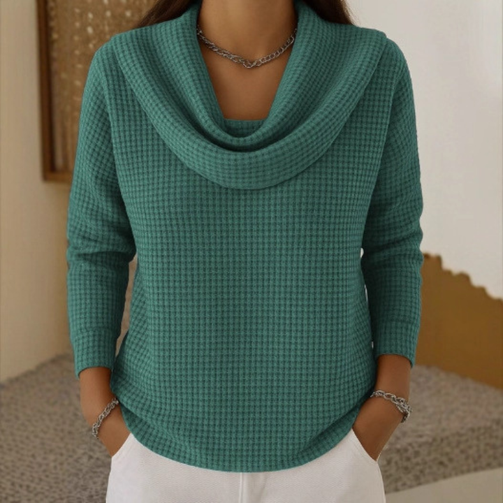 Amber | Women's Waffle Knit Cowl Neck Sweater