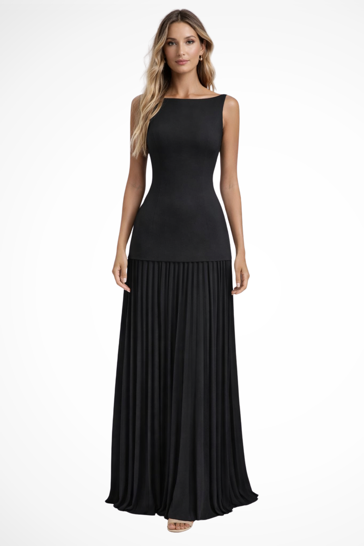 Elegant Pleated Maxi Dress - Formal Evening Gown