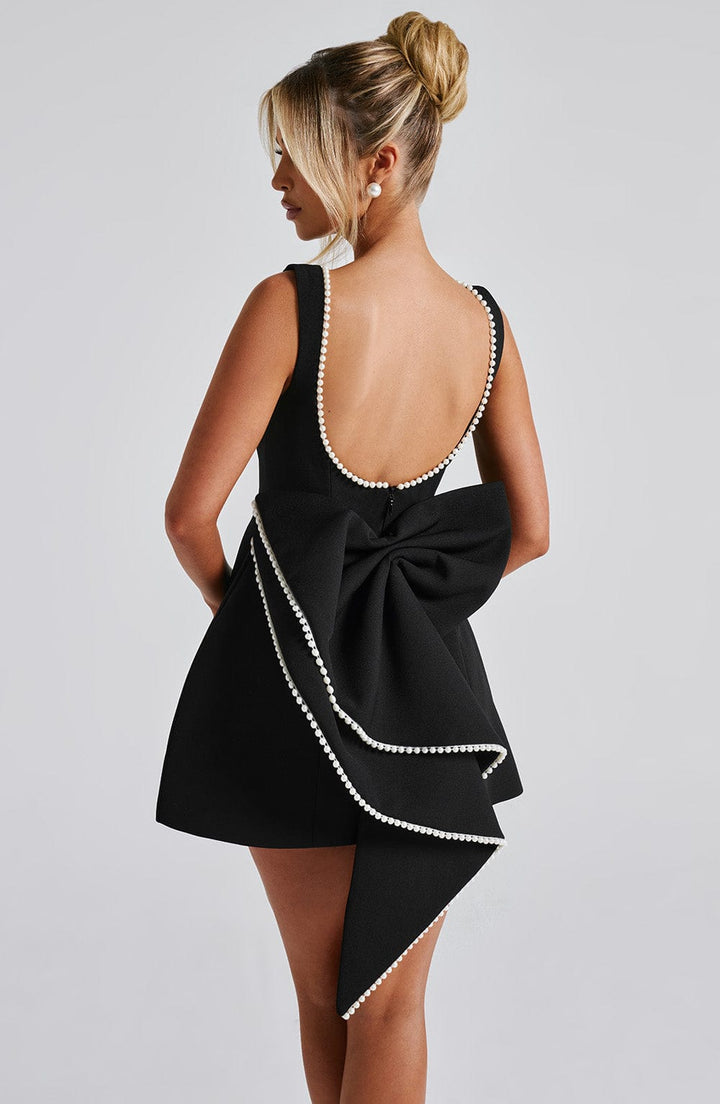 Pearl Trim Bow Detail Structured Sleeveless Mini Dress - Wedding Guest