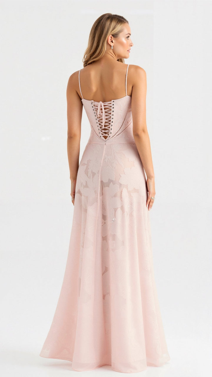 Jacquard Bustier Sweetheart Spaghetti Strap Maxi Dress - Formal Evening Gown