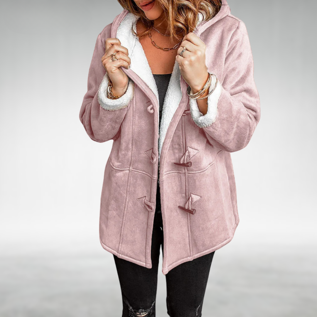 Claire | Women's Hooded Duffle Coat with Faux Silver Fox Fur Trim